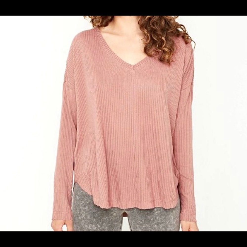 Pink waffle knit long sleeve